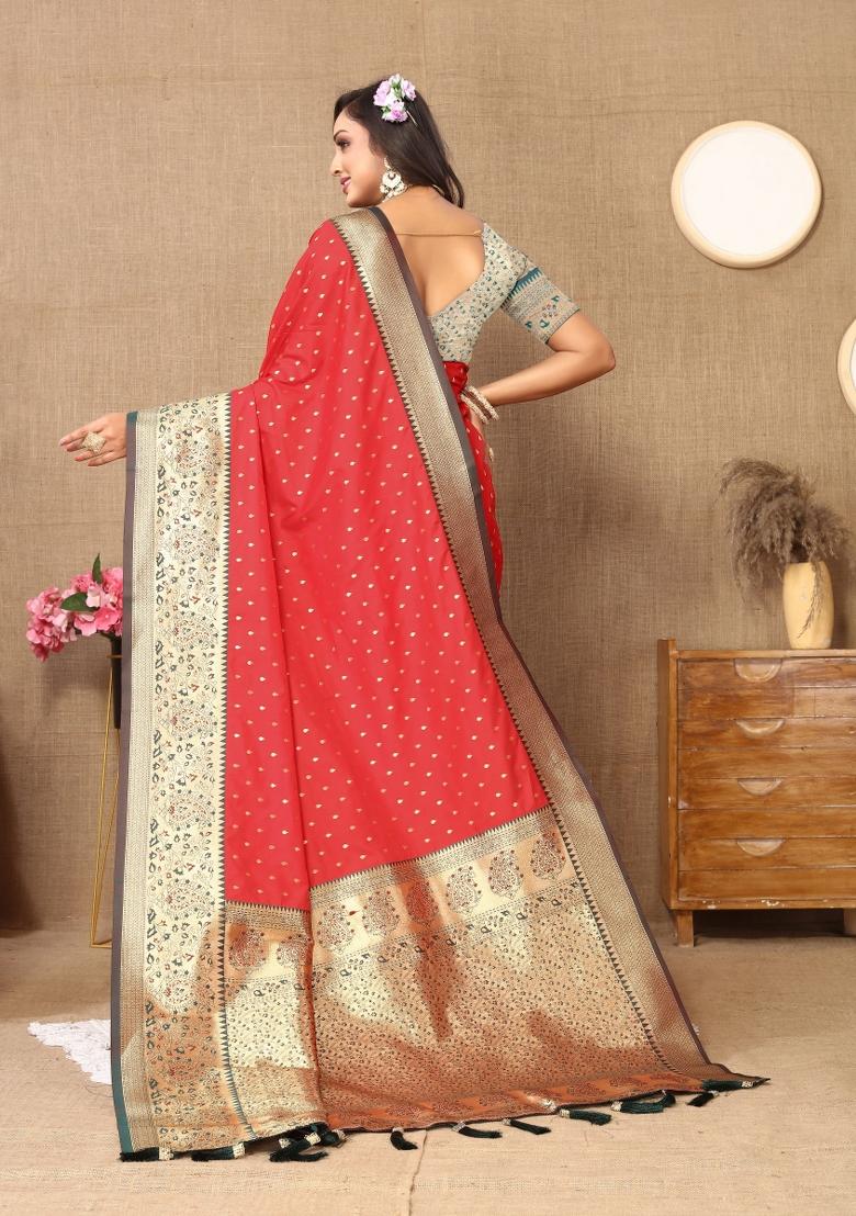 Red Embroidered Silk Saree Set