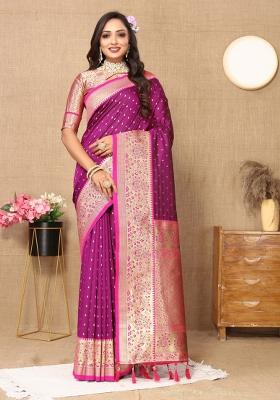 Wine Embroidered Silk Saree Set