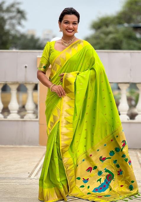 Green Embroidered Silk Saree Set