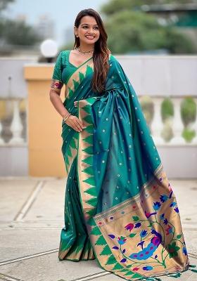 Green Embroidered Silk Saree Set