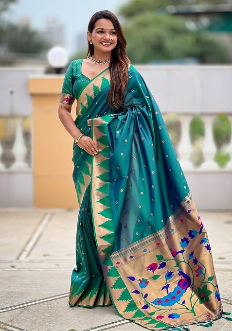 Green Embroidered Silk Saree Set