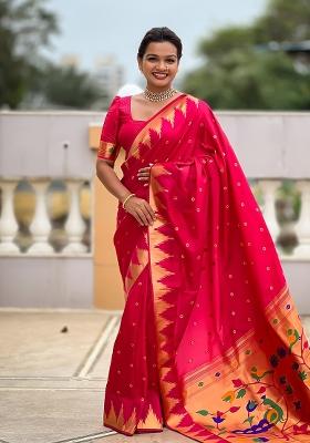 Pink Embroidered Silk Saree Set