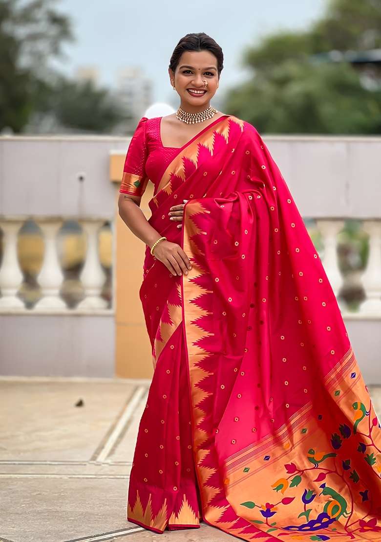 Pink Embroidered Silk Saree Set for Diwali and Festive Wear - Indya