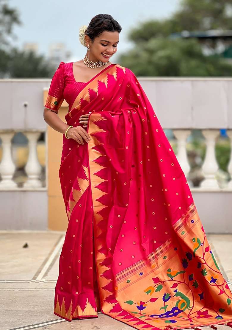 Pink Embroidered Silk Saree Set for Diwali and Festive Wear - Indya