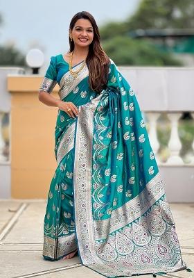 Green Embroidered Silk Saree Set