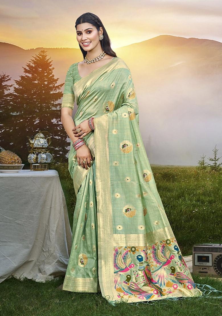 Green Embroidered Silk Saree Set