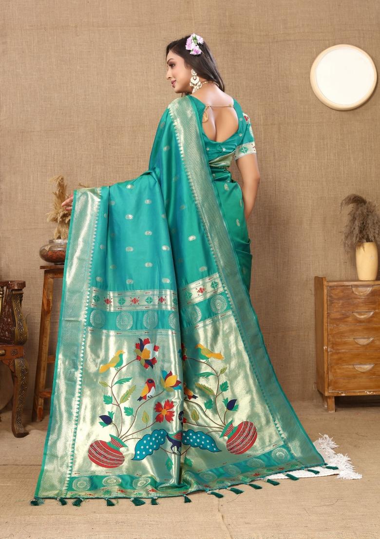 Green Embroidered Silk Saree Set