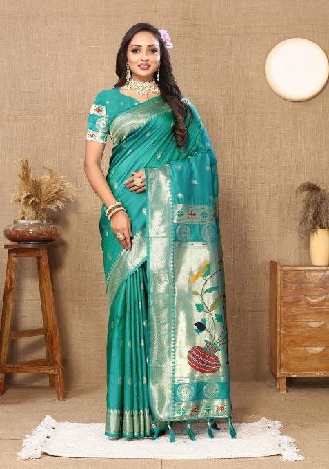 Green Embroidered Silk Saree Set