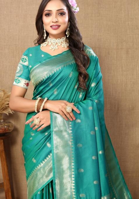 Green Embroidered Silk Saree Set