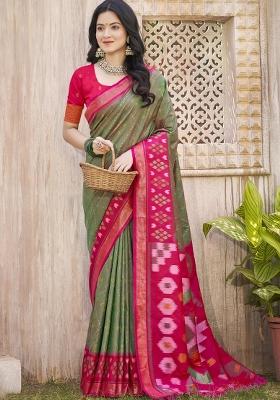 Green Embroidered Silk Saree Set