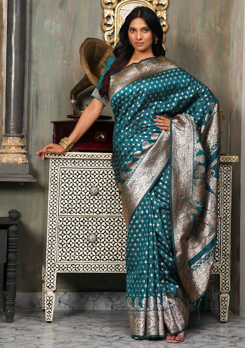 Green Embroidered Silk Saree Set