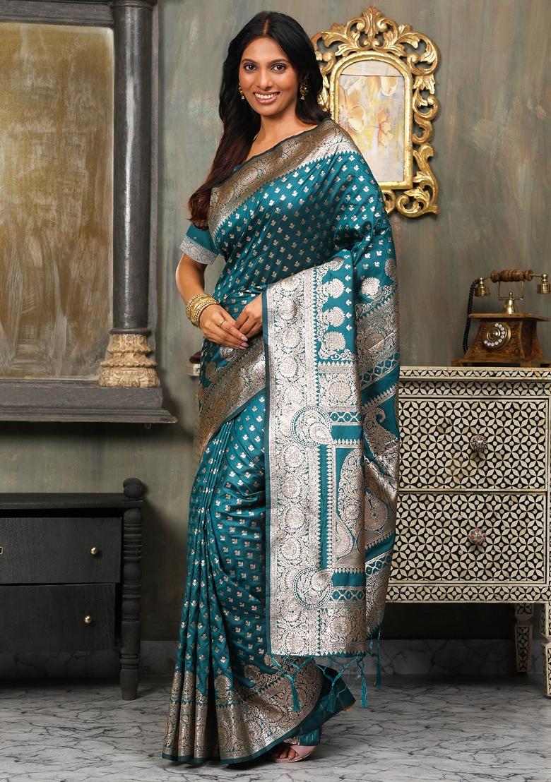 Green Embroidered Silk Saree Set