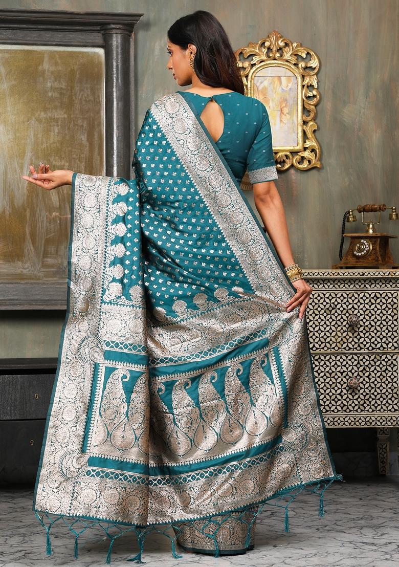 Green Embroidered Silk Saree Set