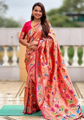 Pink Embroidered Silk Saree Set