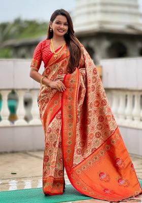 Red Embroidered Silk Saree Set
