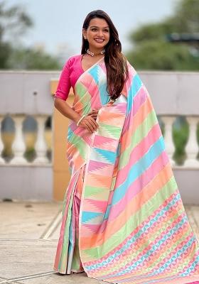 Multi Embroidered Silk Saree Set