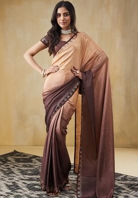 Orange Embroidered Silk Saree Set