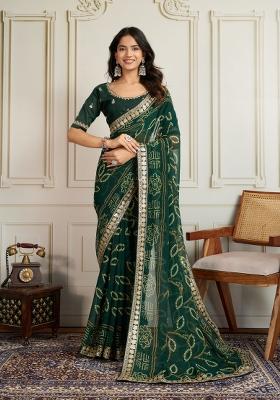 Green Embroidered faux georgette Saree Set