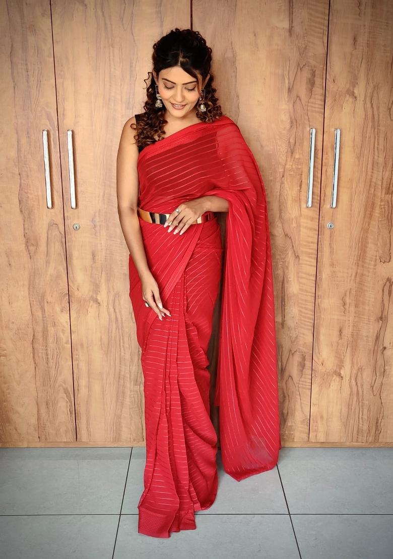 Maroon Embroidered viscose Saree Set