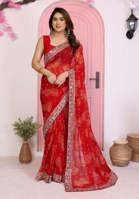 Maroon Embroidered faux georgette Saree Set