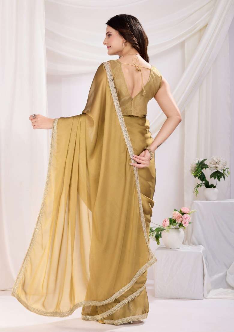 Brown Embroidered Silk Saree Set - Indya
