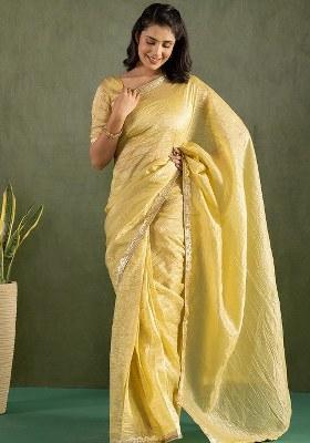 Yellow Embroidered Chiffon Saree Set