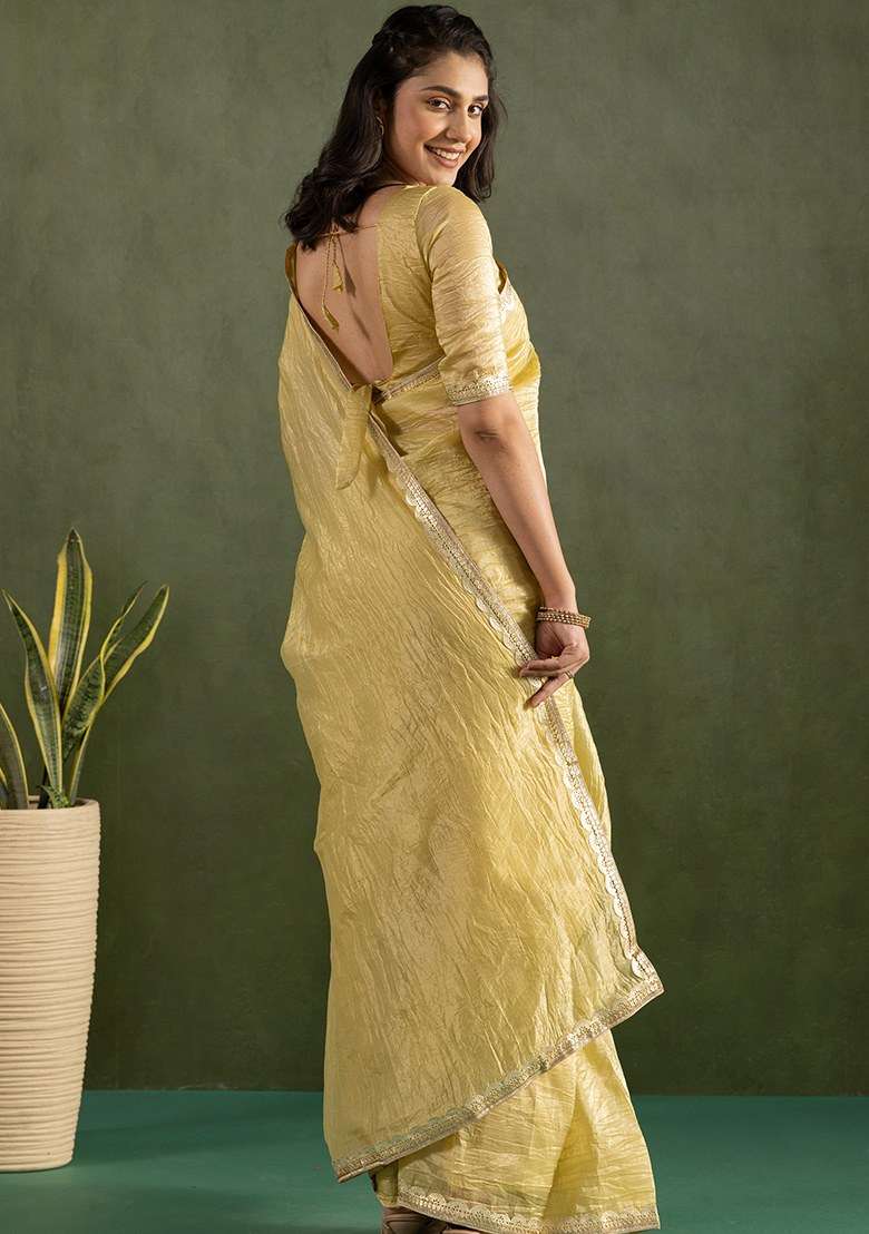 Yellow Embroidered Chiffon Saree Set - Indya