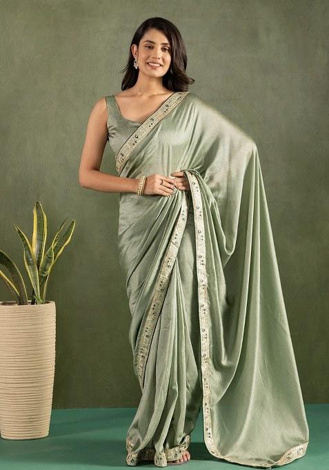 Green Embroidered Chiffon Saree Set