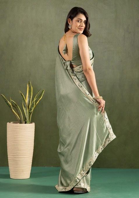 Green Embroidered Chiffon Saree Set