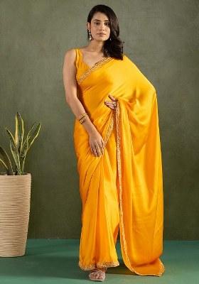Yellow Embroidered Chiffon Saree Set