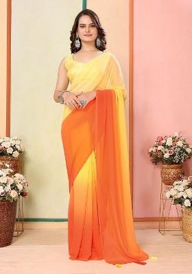 Yellow Printed Georgette Saree Set