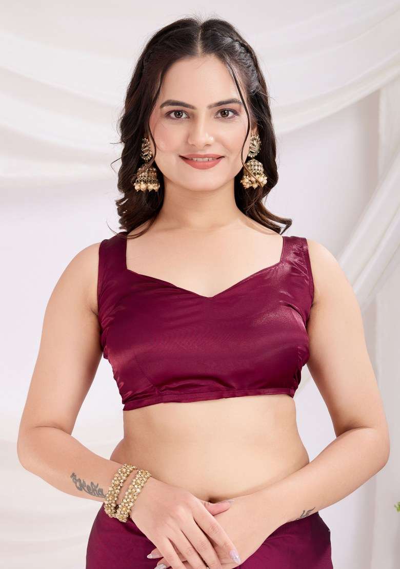 Maroon Embroidered Silk Saree Set - Indya