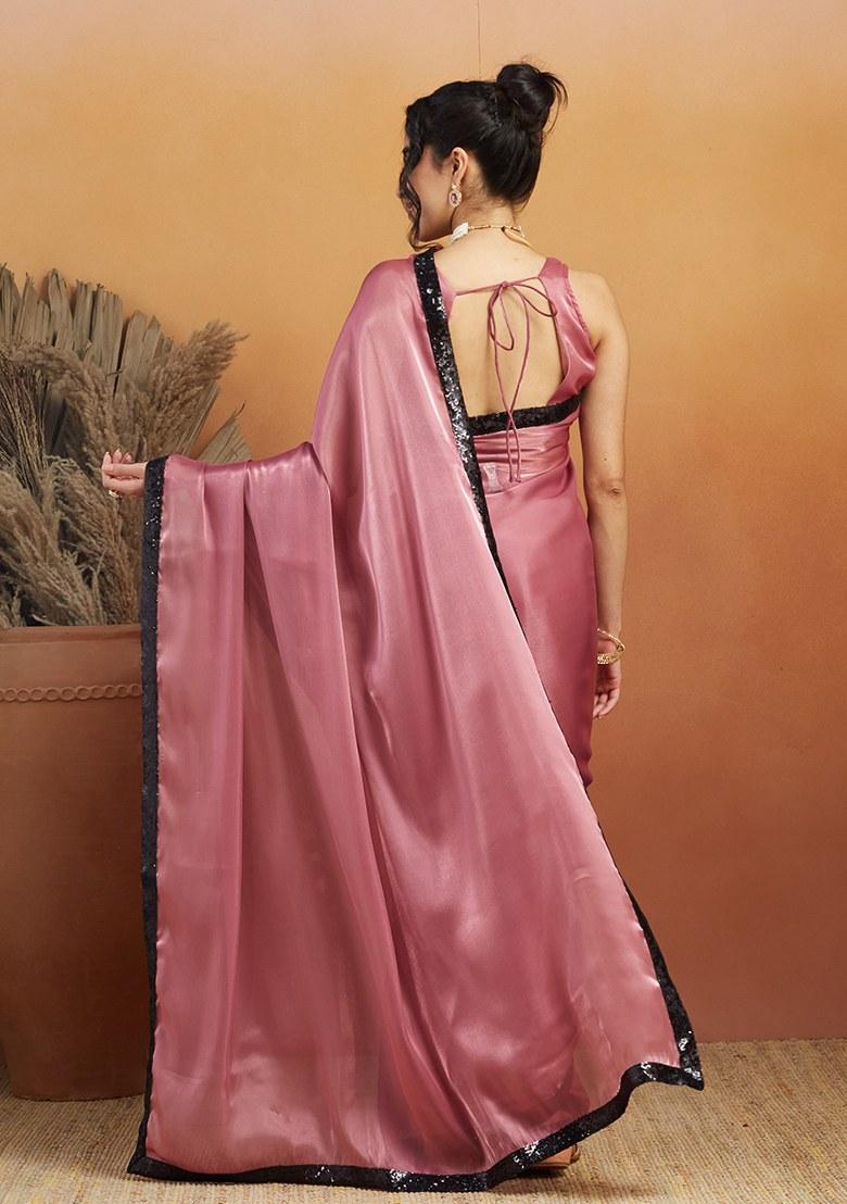 Pink Embroidered Velvet Saree Set