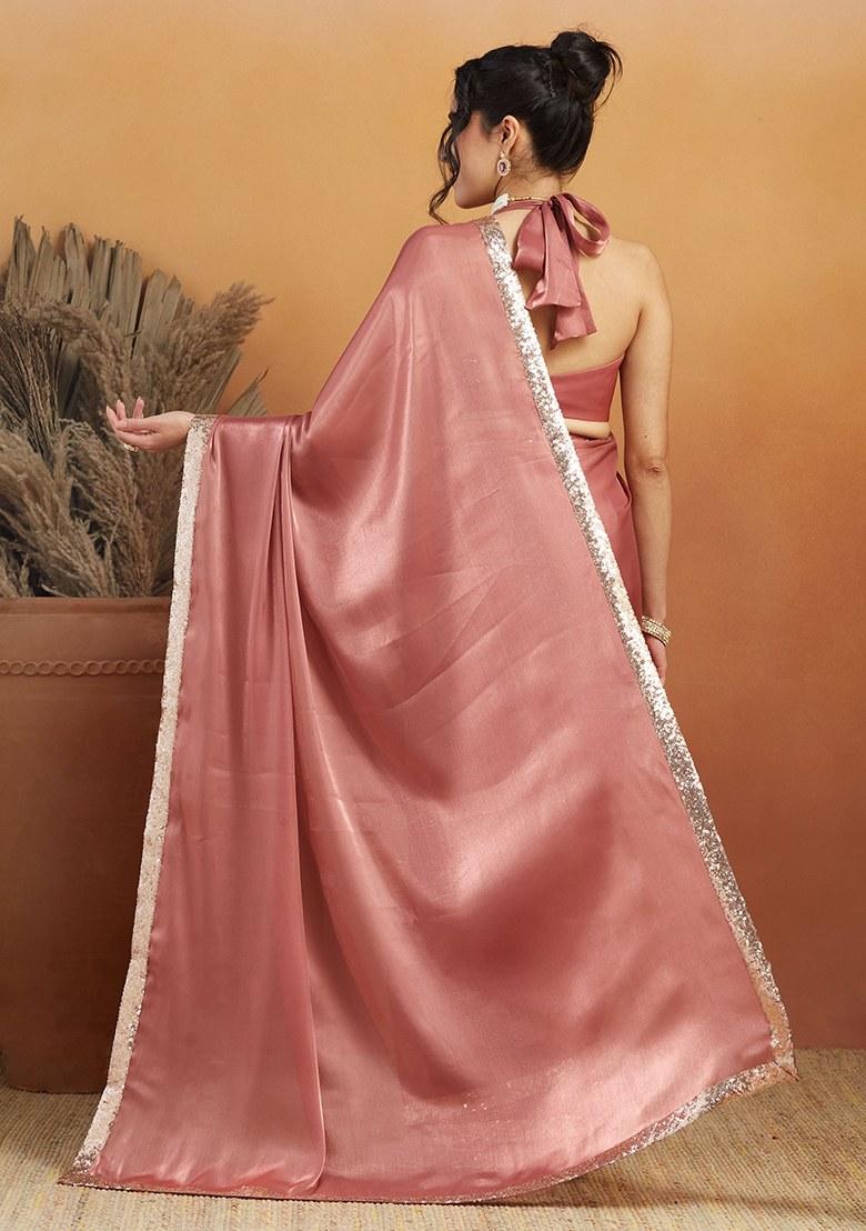 Pink Embroidered Velvet Saree Set