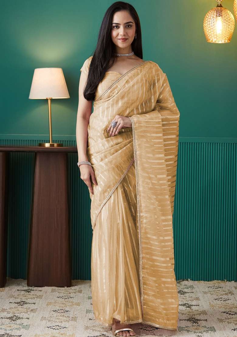 Yellow Embroidered Organza Saree Set - Indya