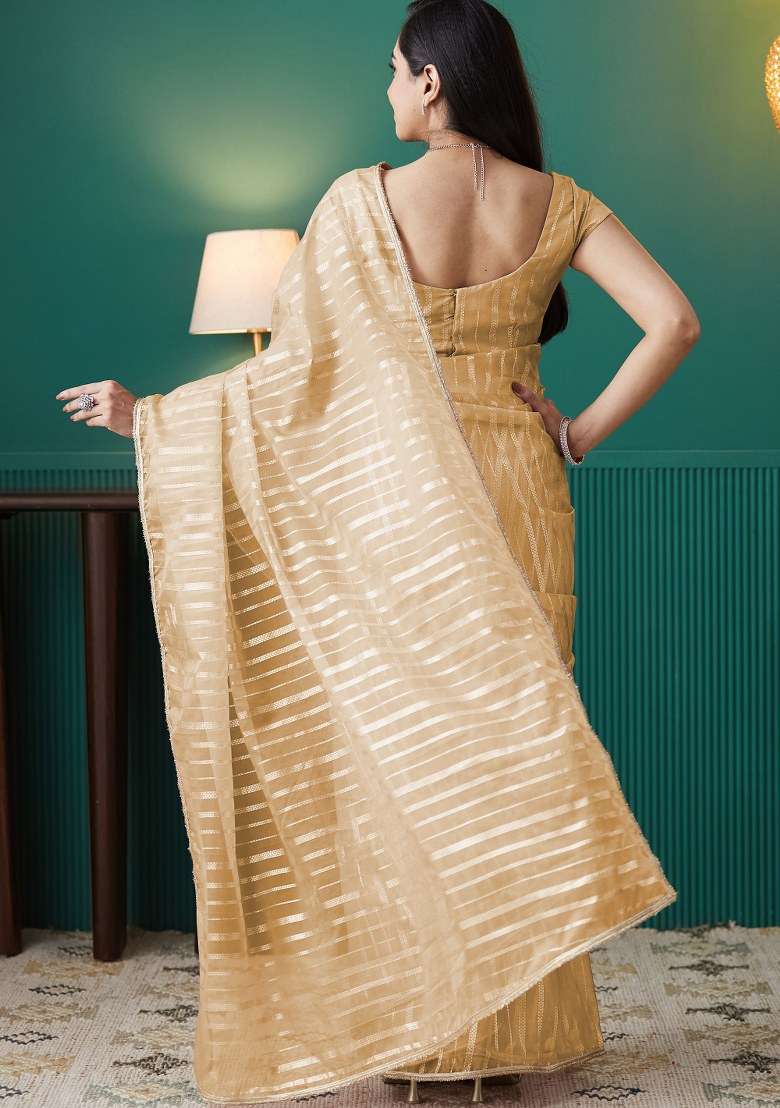 Yellow Embroidered Organza Saree Set - Indya