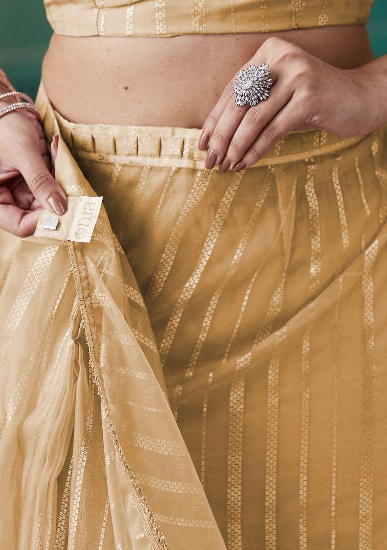 Yellow Embroidered Organza Saree Set - Indya