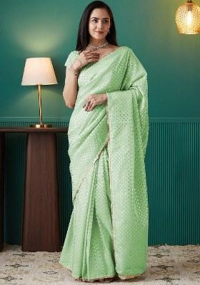 Green Printed Organza Saree Set