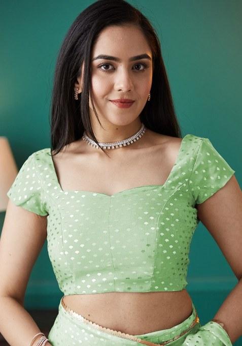 Green Printed Organza Saree Set