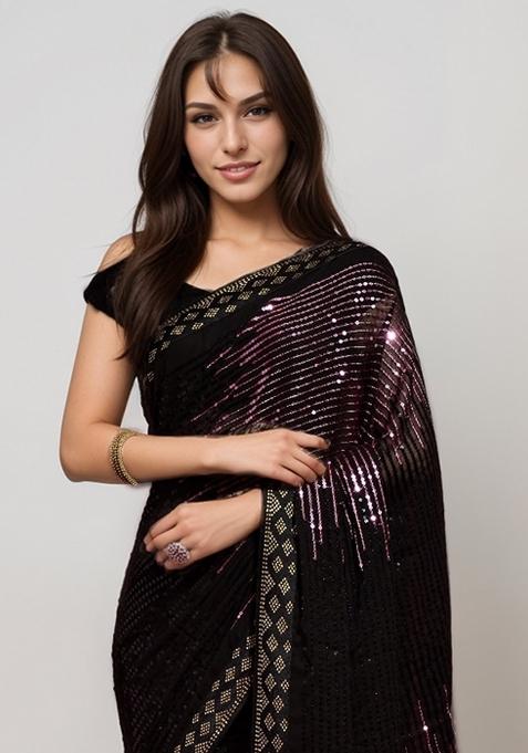 Pink Embroidered Georgette Saree Set