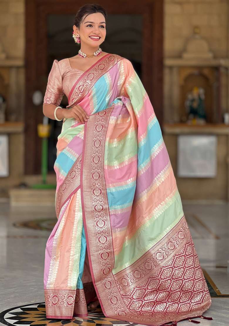 Maroon Embroidered Silk Saree Set - Indya