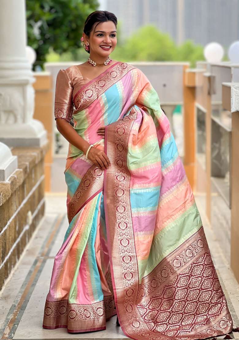Maroon Embroidered Silk Saree Set - Indya