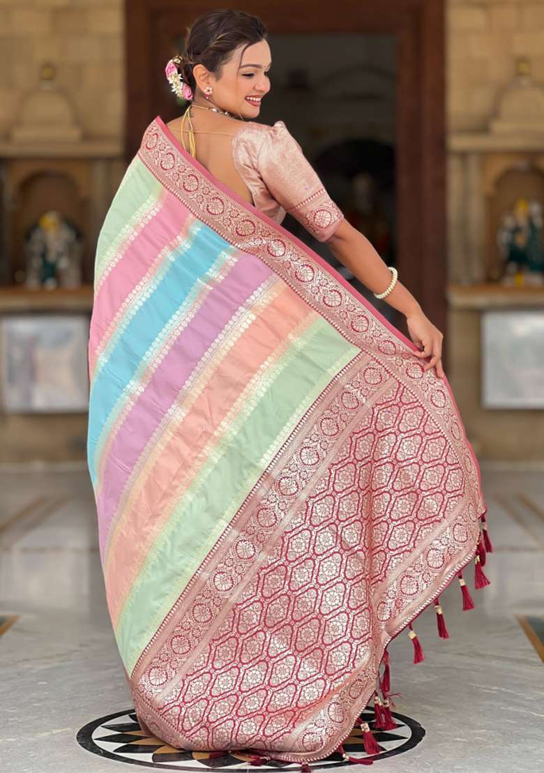 Maroon Embroidered Silk Saree Set - Indya