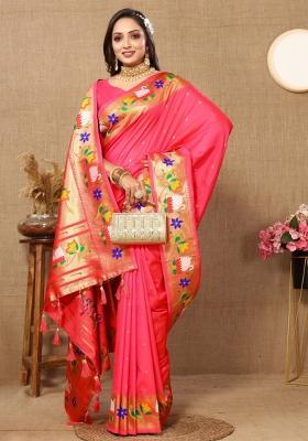Brown Embroidered Silk Saree Set