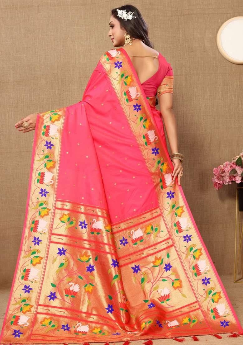 Brown Embroidered Silk Saree Set - Indya