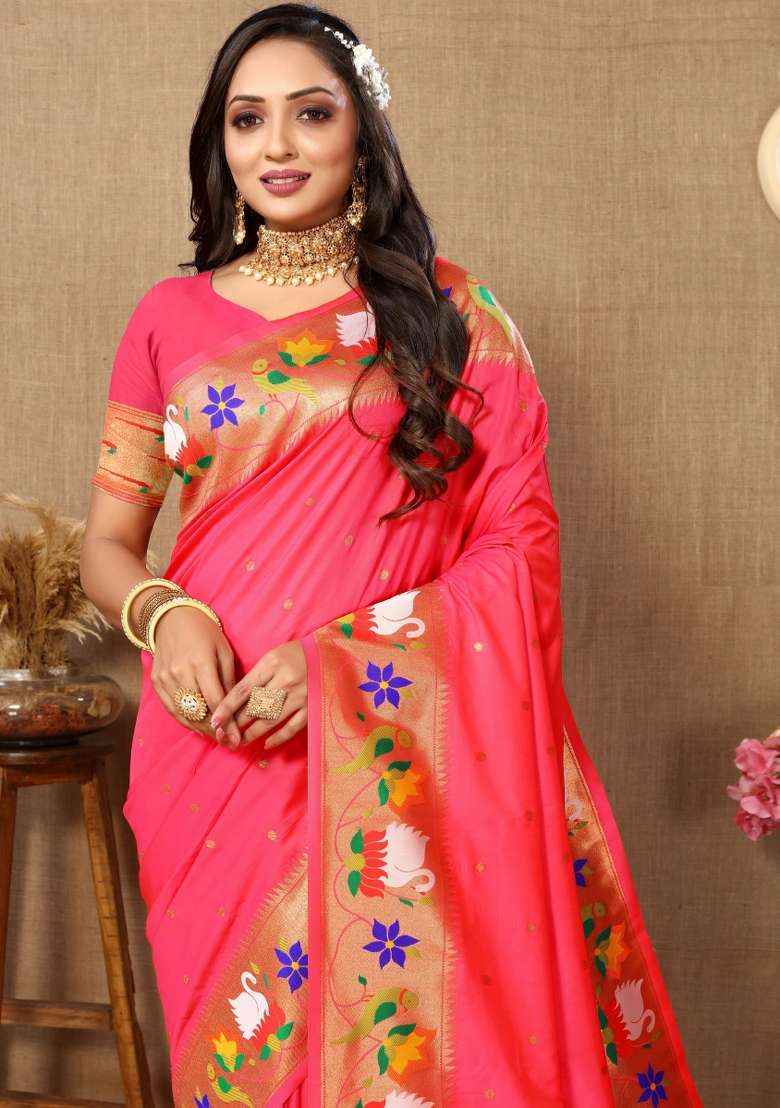 Brown Embroidered Silk Saree Set - Indya