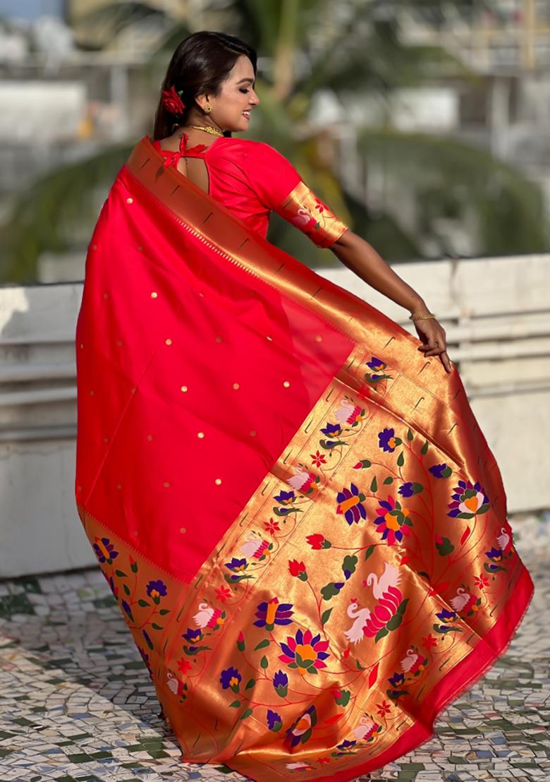 Red Embroidered Silk Saree Set