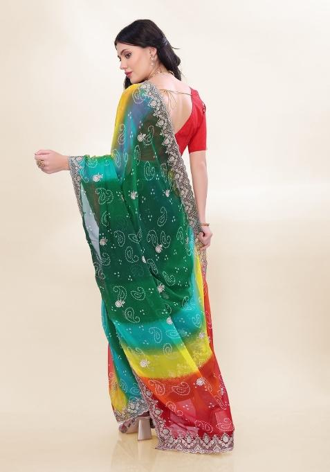 Green Embroidered Georgette Saree Set