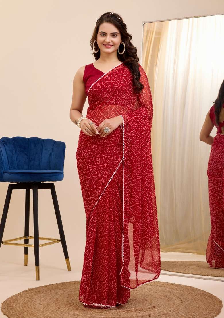 Maroon Embroidered Georgette Saree Set - Indya