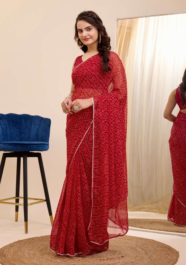 Maroon Embroidered Georgette Saree Set - Indya